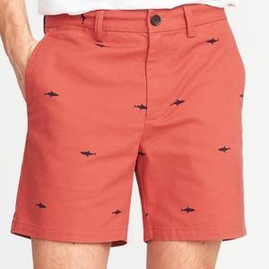 Old Navy Ultimate Slim Red Cargo Shorts With Graphic Shark Patterns 🦈